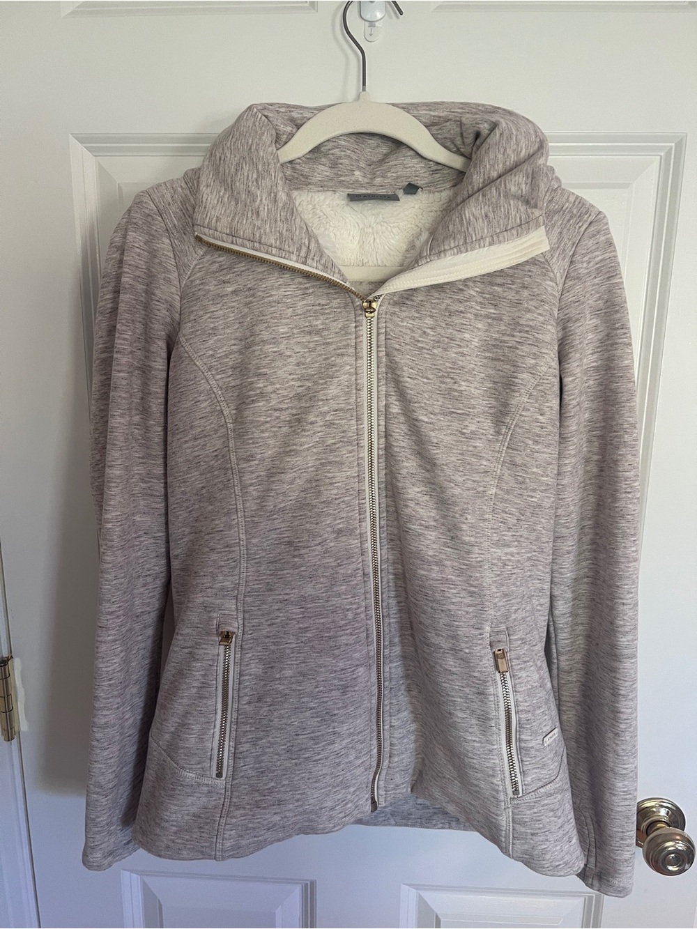 Athleta Oatmeal Heather Sherpa-Lined Zip Hoodie
